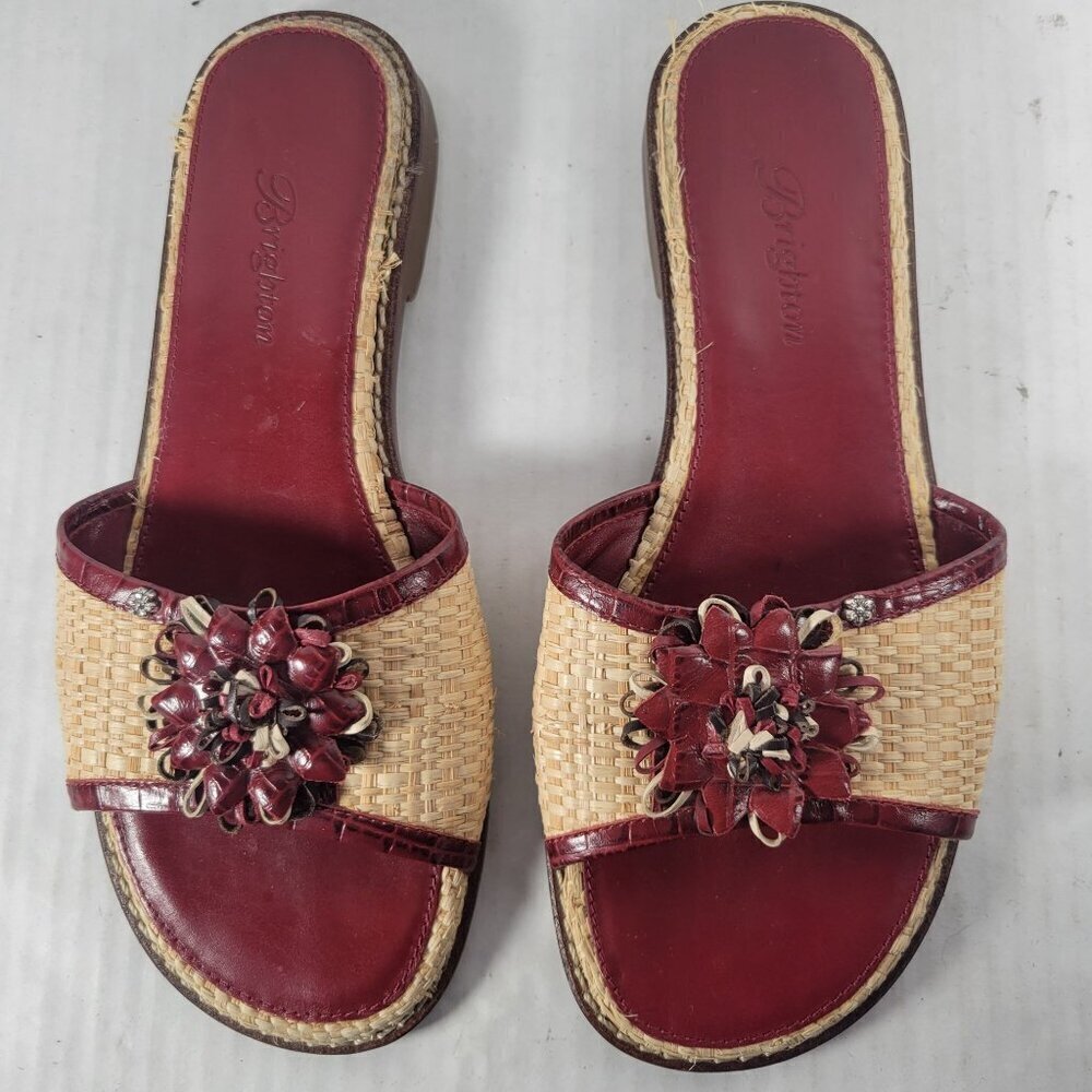 Brighton Women Red Oasis Floral Woven Embellishments Slide Sandals Size 5